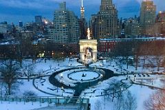 31 New York Washington Square Park With Snow And Empire State Building Behind